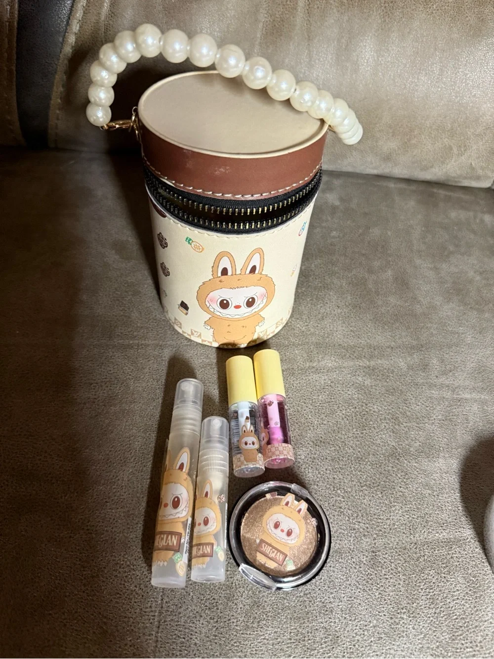 Cute Bunny Monster Jewelry or Accessory Case - Cream & Brown